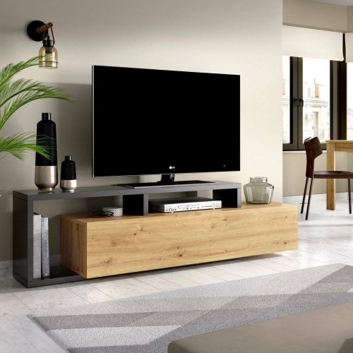 Porta TV rovere nodi e antracite 165x40x46h cm modulabile - Argon