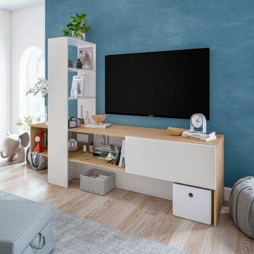 Porta TV rovere nodi e bianco lucido 178x43x136h cm in legno - Isa