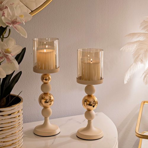 Portacandela Bianco Crema oro set da 2 Colore Struttura oro, Sfumatura Colore Struttura Crema - Farime