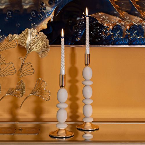 Portacandela Bianco Crema oro set da 2 Colore Struttura oro, Sfumatura Colore Struttura Crema - Tiksi
