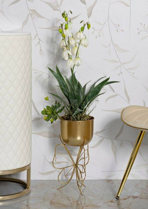 Portavasi Gollans, Complemento d'arredo, Articolo decorativo, Accessorio d'arredo, Oro, 22x22 h40 cm