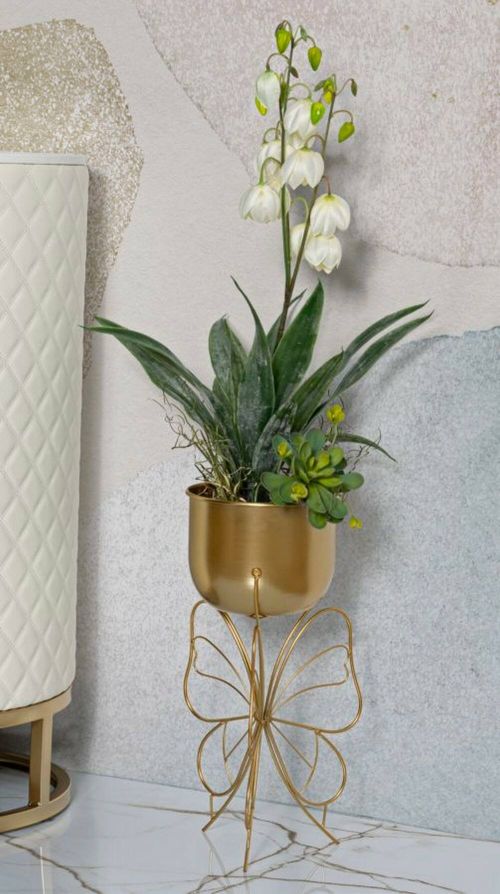 Portavasi Gollans, Complemento d'arredo, Articolo decorativo, Accessorio d'arredo, Oro, 22x22 h45 cm