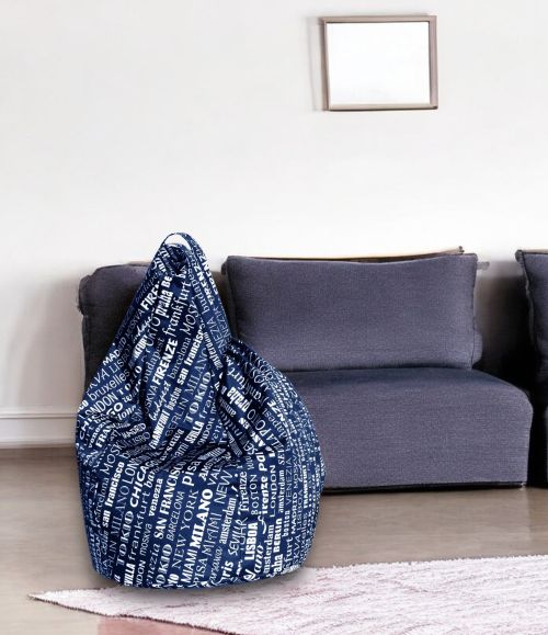 Pouf Aariel, Poltrona multiuso, Poltroncina sacco, Pouf poggiapiedi, Made in Italy, 80x80 h120 cm, Blu e Bianco