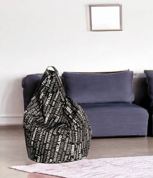 Pouf Aariel, Poltrona multiuso, Poltroncina sacco, Pouf poggiapiedi, Made in Italy, 80x80 h120 cm, Nero e Bianco