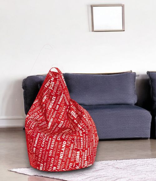 Pouf Aariel, Poltrona multiuso, Poltroncina sacco, Pouf poggiapiedi, Made in Italy, 80x80 h120 cm, Rosso e Bianco