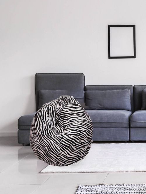 Pouf Abelia, Poltrona multiuso, Poltroncina sacco, Pouf poggiapiedi, Made in Italy, 80x80 h120 cm, Nero e Bianco, Fantasia zebrata