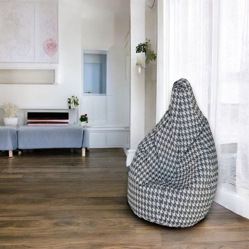 Pouf Abi, Poltrona multiuso, Poltroncina sacco, Pouf poggiapiedi, Made in Italy, 80x80 h120 cm, Nero e Bianco, Pied de poule grande