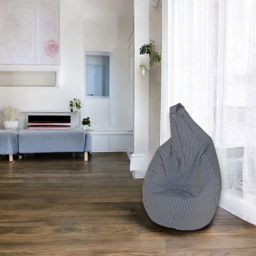 Pouf Abi, Poltrona multiuso, Poltroncina sacco, Pouf poggiapiedi, Made in Italy, 80x80 h120 cm, Nero e Bianco, Pied de poule piccolo