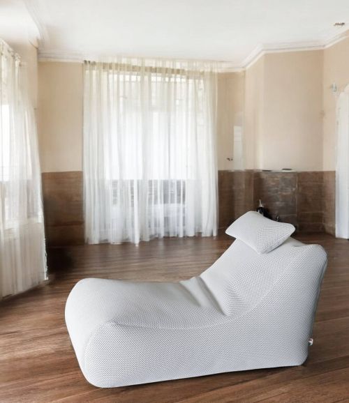 Pouf Abuli, Poltrona multiuso, Poltroncina sacco, Pouf poggiapiedi, Made in Italy, 70x120 h65 cm, Bianco