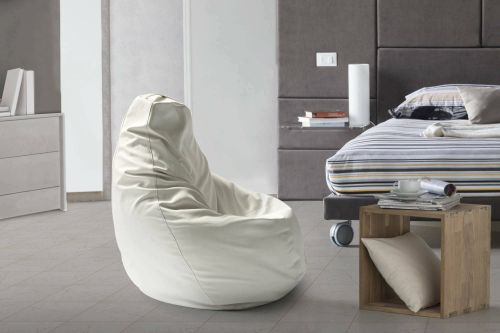 Pouf Annachiara, Pouf a sacco, 100% Made in Italy, Poltrona a sacco in ecopelle, Cm 70x70h110, Bianco
