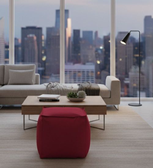 Pouf Annalaura, Pouf multifunzione, 100% Made in Italy, Poltroncina relax in tessuto imbottito, Cm 45x45h45, Rosso