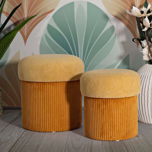 Pouf Contenitore Arancione set da 2 Forma Rotondo 42x42x44h cm, Materiale Struttura in Legno Nobilitato - Outjo