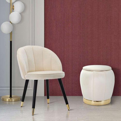 Pouf Contenitore Bianco Crema oro Forma Rotondo Colore Struttura oro 43x43x43h cm, Materiale Struttura in Tessuto - Trevel