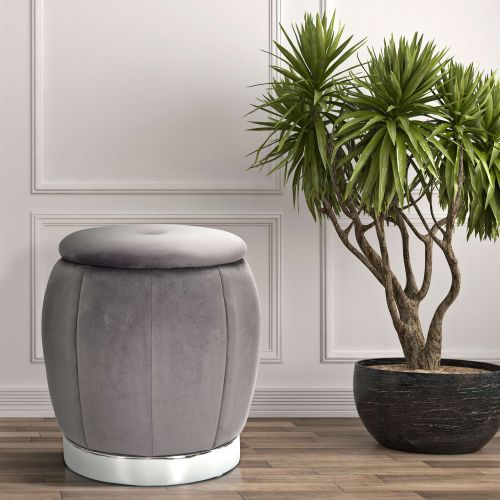 Pouf Contenitore Grigio Argento Forma Rotondo Colore Struttura Argento 43x43x43h cm, Materiale Struttura in Tessuto - Trevel