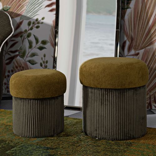 Pouf Contenitore Marrone Terracotta Marrone set da 2 Forma Rotondo 42x42x44h cm, Colore Struttura Marrone - Outjo