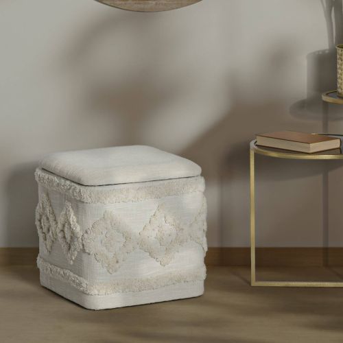 Pouf contenitore quadrato in tessuto 40x40x40h cm bianco - Jarrar