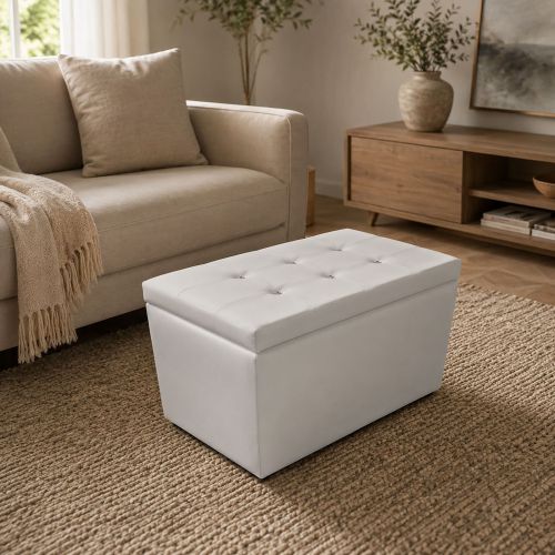Pouf contenitore rettangolare in ecopelle 90x45x45h cm bianco - Felicita