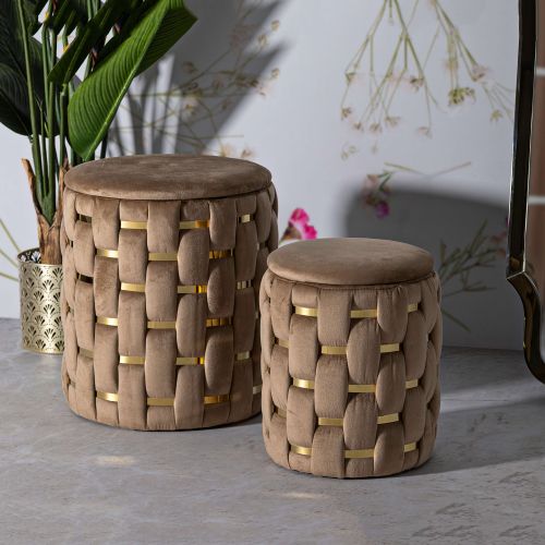 Pouf Contenitore Rosa oro set da 2 Forma Rotondo 37x37x42h cm, Colore Struttura oro - Kasane