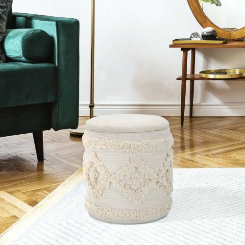 Pouf contenitore rotondo in tessuto 35x35x40h cm bianco - Jarrar
