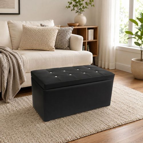 Pouf contenitore salvaspazio in ecopelle 90x45x45h cm nero - Felicita