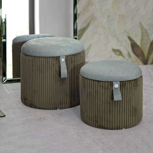 Pouf Contenitore Verde set da 2 Forma Rotondo 38x38x38h cm, Materiale Struttura in Tessuto - Fianar