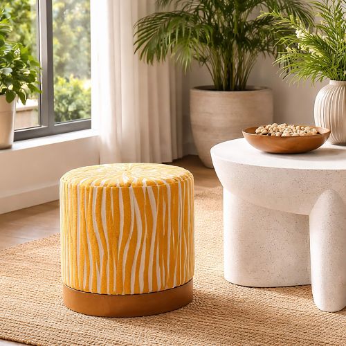 Pouf Giallo Senape oro Effetto Zebrato Forma Rotondo 41x42x41h cm, Colore Struttura oro - Faleli