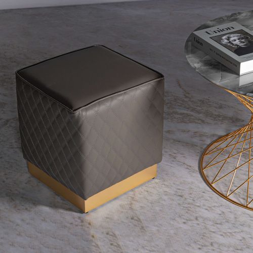 Pouf Grigio Tortora oro Rivestimento Trapuntato in Ecopelle Forma Quadrato 38x38x38h cm, Colore Struttura oro - Daseloba