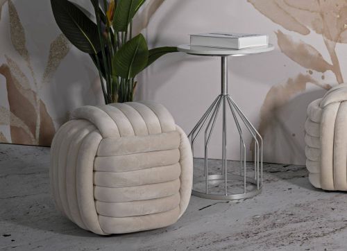 Pouf Karori, Poltrona multiuso, Scendiletto, Pouf poggiapiedi, 45x45 h45 cm, Crema