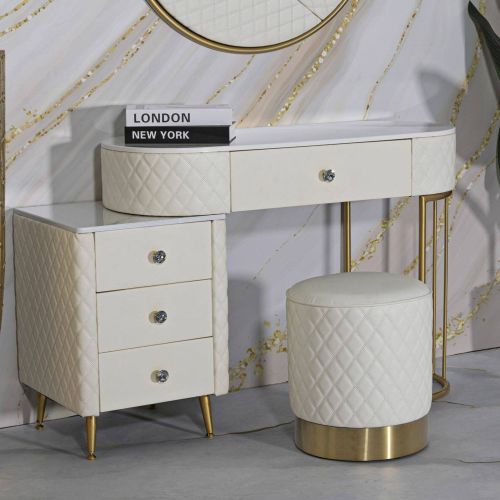 Pouf rotondo bianco e oro 36x36x39h cm - Erro