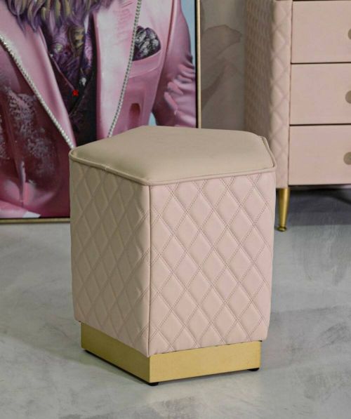Pouf Teles, Poltrona multiuso, Scendiletto, Pouf poggiapiedi, 38x38 h38 cm, Rosa e Oro
