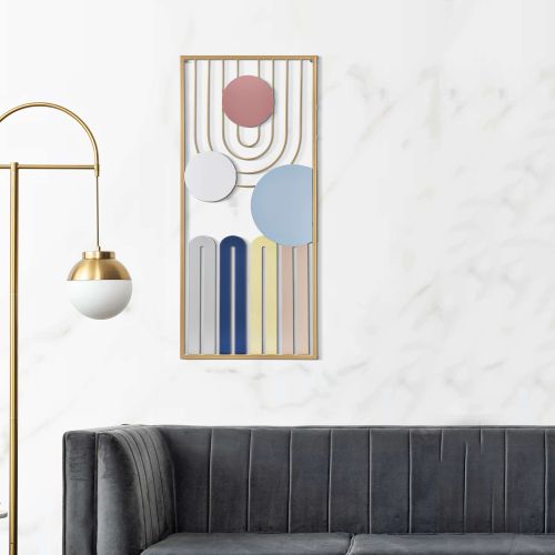 Quadro Multicolore Figure Geometriche Materiale Struttura in Metallo 37x84h cm, - Alfeo