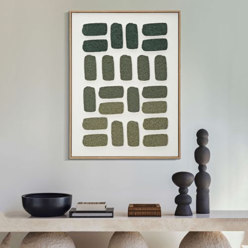 Quadro Verde Grigio Effetto Rilievo e Texture Materica Materiale Struttura in Plastica 60x80h cm, Materiale Struttura in Legno - Bamase