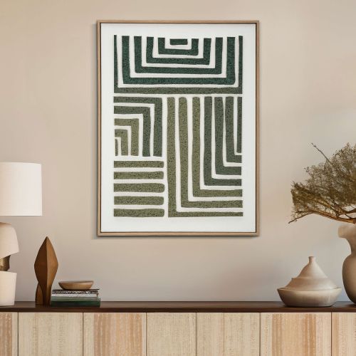 Quadro Verde Grigio Effetto Rilievo e Texture Materica Materiale Struttura in Plastica 60x80h cm, Materiale Struttura in Legno - Bamesola