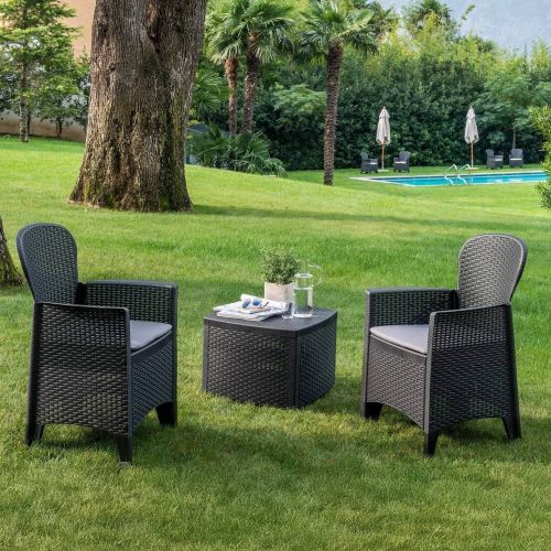 Salotto da esterno 2 poltrone 1 tavolino contenitore antracite - Anny