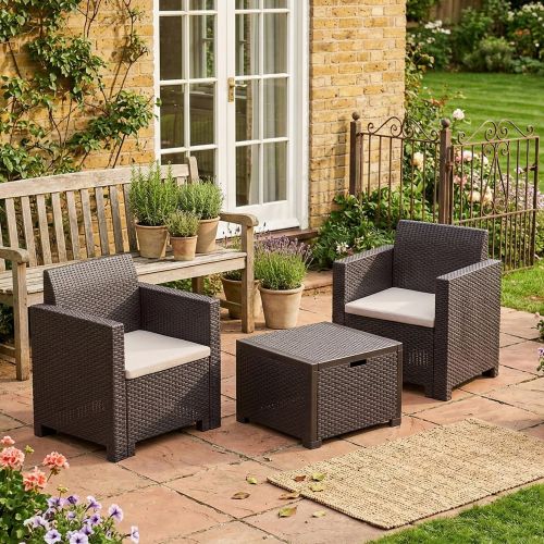 Salotto da esterno poltrone effetto rattan marrone - Apis