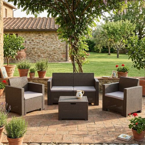 Salotto da esterno poltrone effetto rattan tortora - Gazania