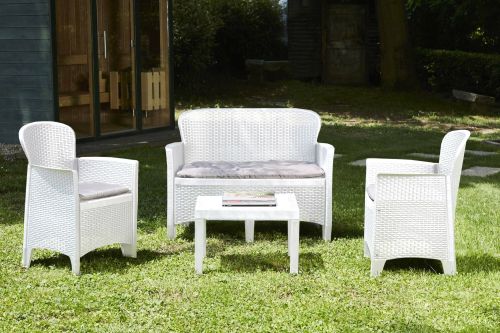 Salotto da giardino 1 divano 2 poltrone e tavolino bianco - Alesandro