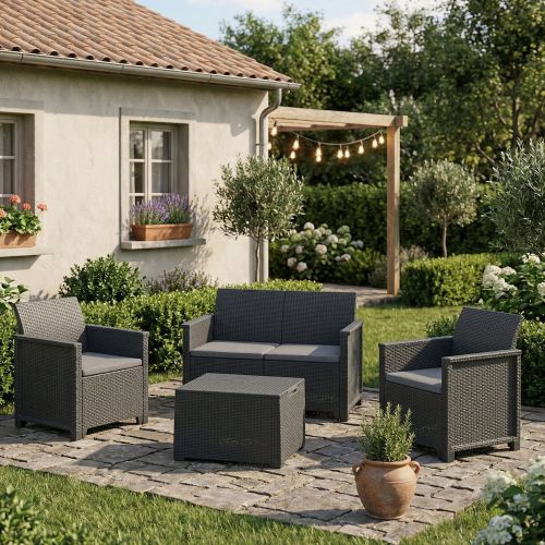 Salotto da giardino 2 poltrone e 1 divano antracite - Orillia