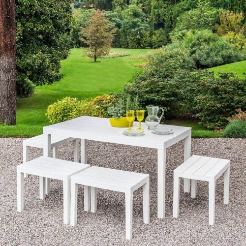 Salotto da giardino panchine effetto doghe bianco - Asta