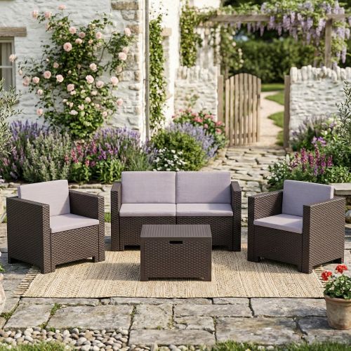 Salotto da giardino poltrone e divano effetto rattan marrone - Camisano