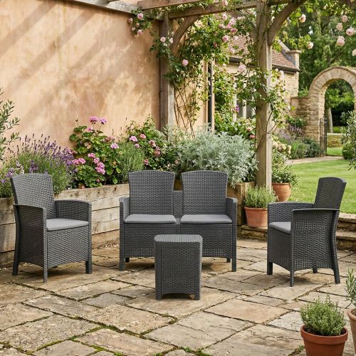 Salotto da terrazza poltrone e divano effetto rattan antracite - Eustachia
