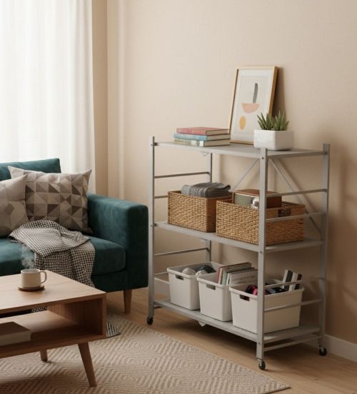 Scaffali Grigio Ruote 3 Ripiani, Peso Supportato 40 kg - Cossato