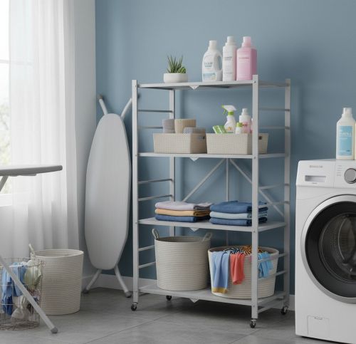 Scaffali Grigio Ruote 4 Ripiani, Peso Supportato 40 kg - Soprana