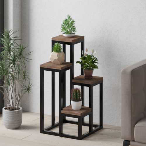 Scaffali Marrone Noce Nero 4 Ripiani Materiale Struttura in Metallo 34x65x39h cm, Colore Struttura Nero - Mompeo
