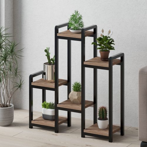 Scaffali Marrone Noce Nero 6 Ripiani Materiale Struttura in Metallo 20x77x67h cm, Colore Struttura Nero - Estense