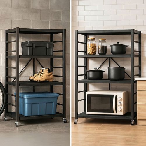Scaffali Nero Antracite 4 Ripiani Ruote 71x38x121h cm, Richiudibile - Soprana