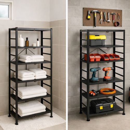 Scaffali Nero Antracite 6 Ripiani Richiudibile 71x38x190h cm, Peso Supportato 40 kg - Ficulle