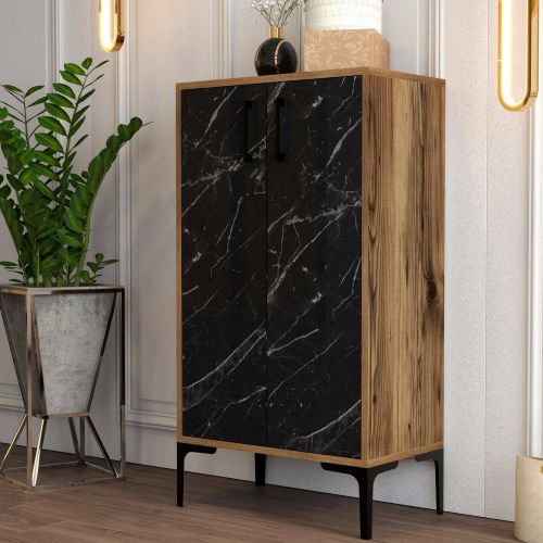 Scarpiera 2 ante noce e nera 60x111h cm - Ngerulmud