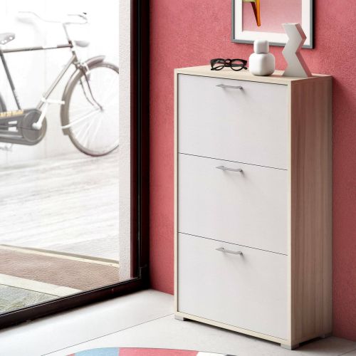 Scarpiera 3 ante bianca e rovere 67x112h cm - Axinite