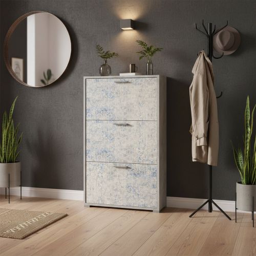 Scarpiera 3 ante cemento e azzurra 67x112h cm - Axinite